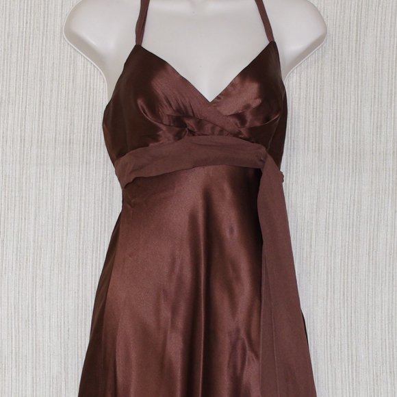 BCBGMAXAZRIA  Brown Silk Halter High Low Cocktail DressSize:0 - Picture 2 of 4